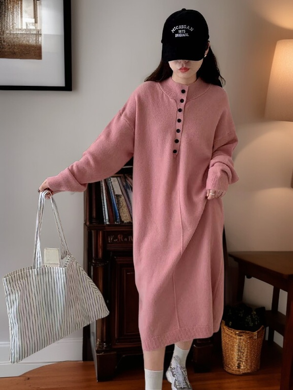 モデル着用秋冬ロングセーターコーディネート