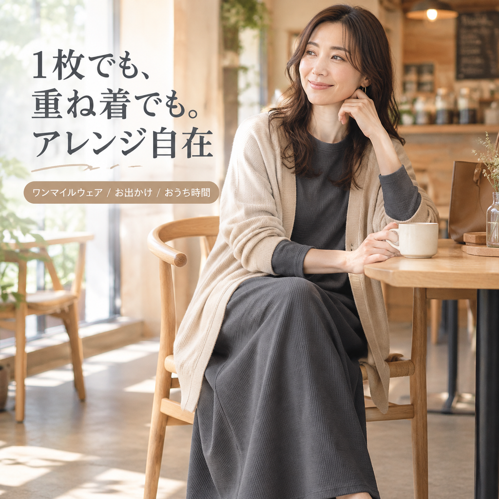 春秋新作・和風ワッフルワンピース レディース