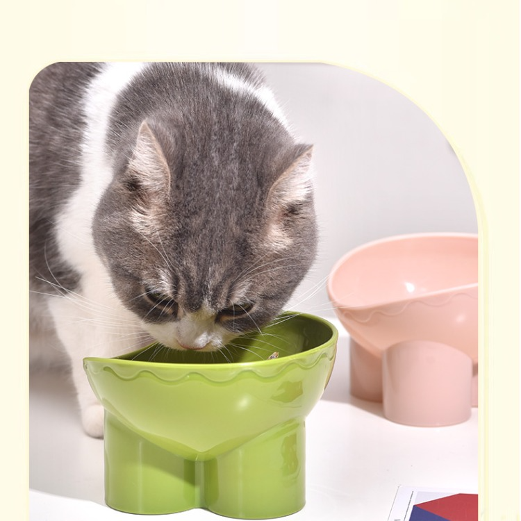 かわいい猫犬兼用高脚食器 防汚飲水斜め猫用ボウル ペット用首保護ボウル