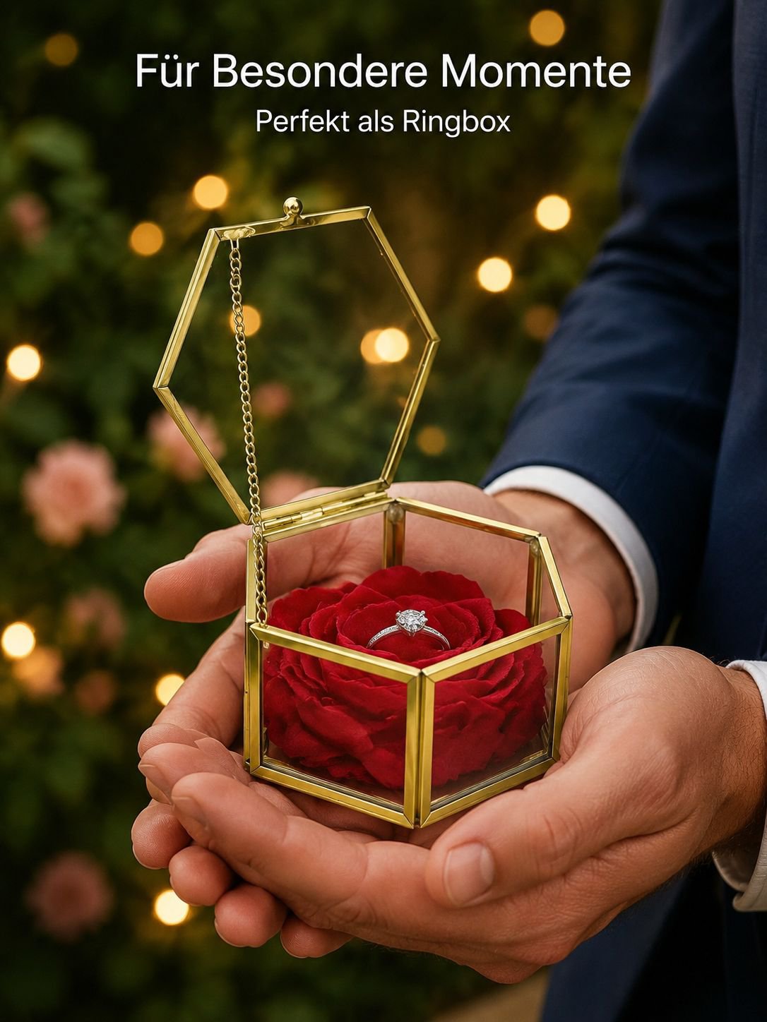Luxuriöse vergoldete sechseckige Glas Schmuck- und Ringbox Aufbewahrungsbox