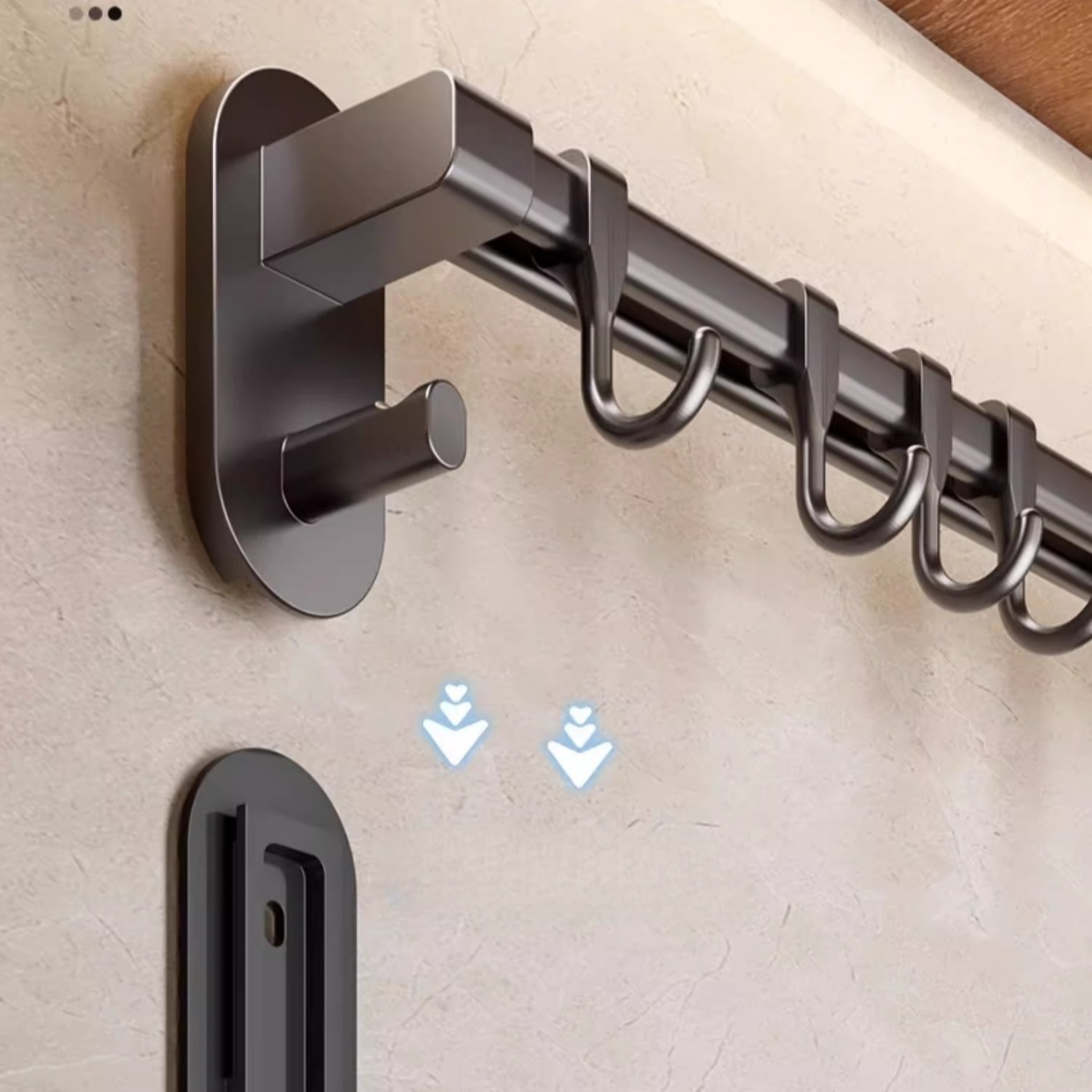 廚房多功能免打孔掛桿壁掛收納掛鉤架槍灰鍋勺支架