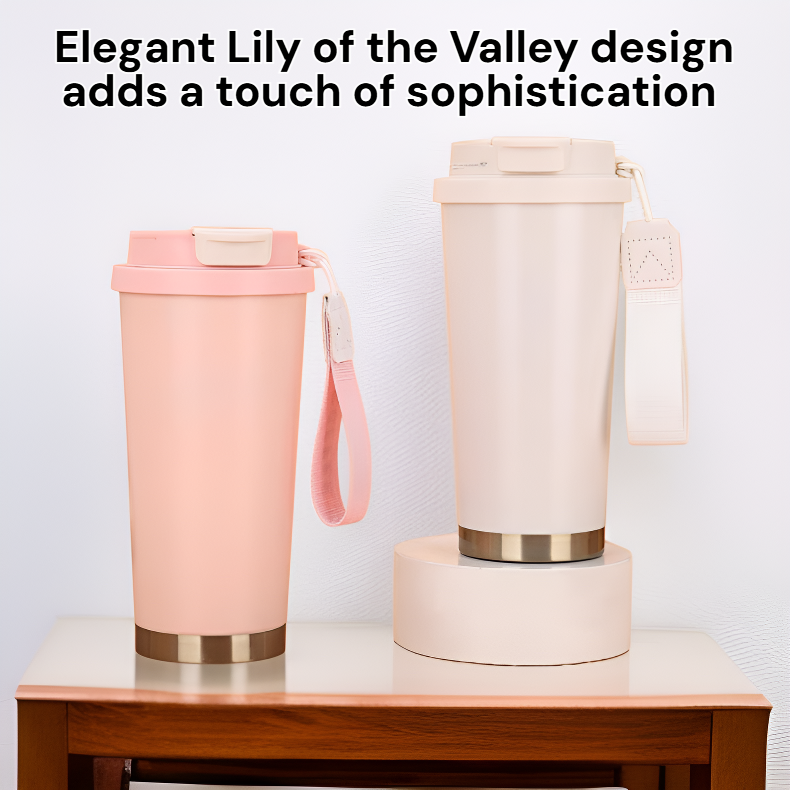 High-Value Women's 316 Stainless Steel Thermos Water Cup with Straw, Lily of the Valley Coffee Mug