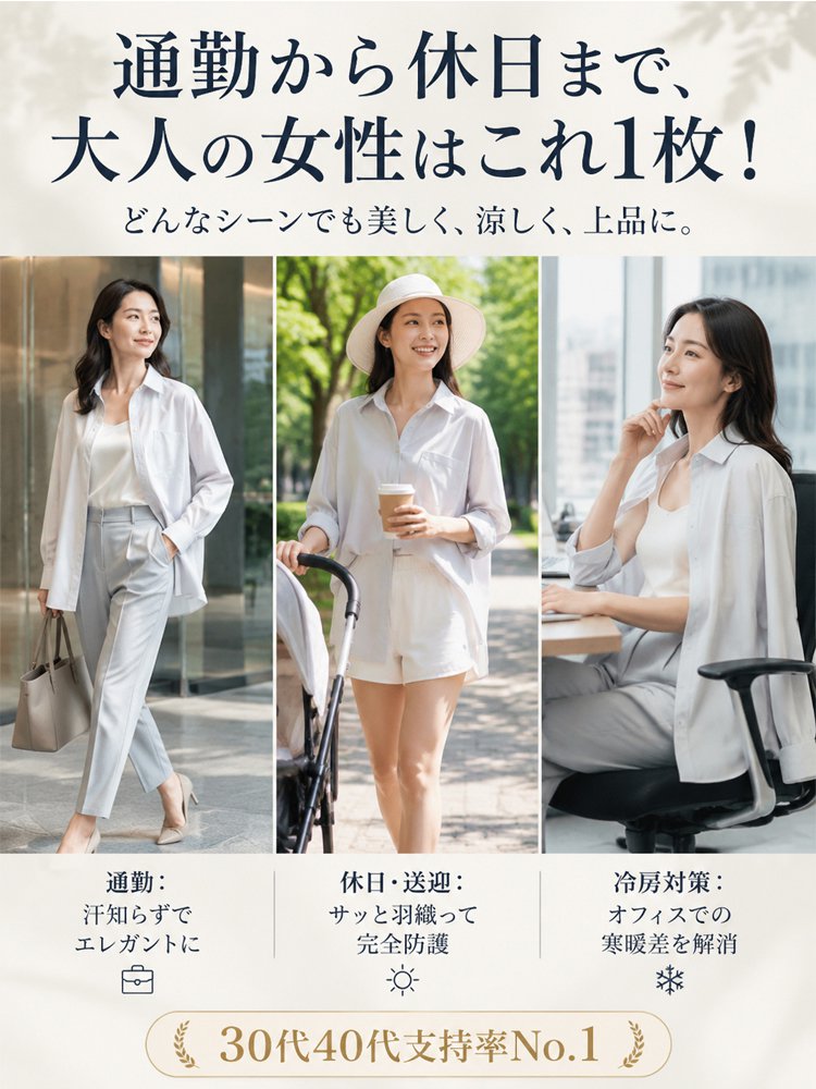 【WEB累計販売8万点突破！】Monolly -9℃氷結UVカットシャツ | スタイルアップの魔法