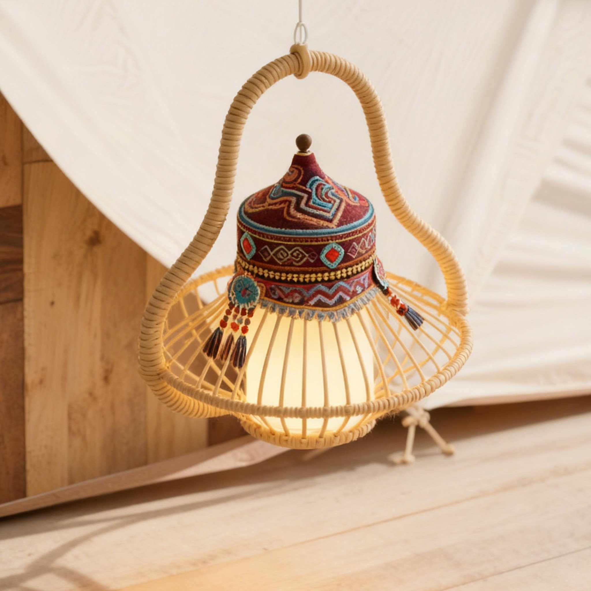 โคมไฟแขวนหวายสไตล์พื้นเมือง