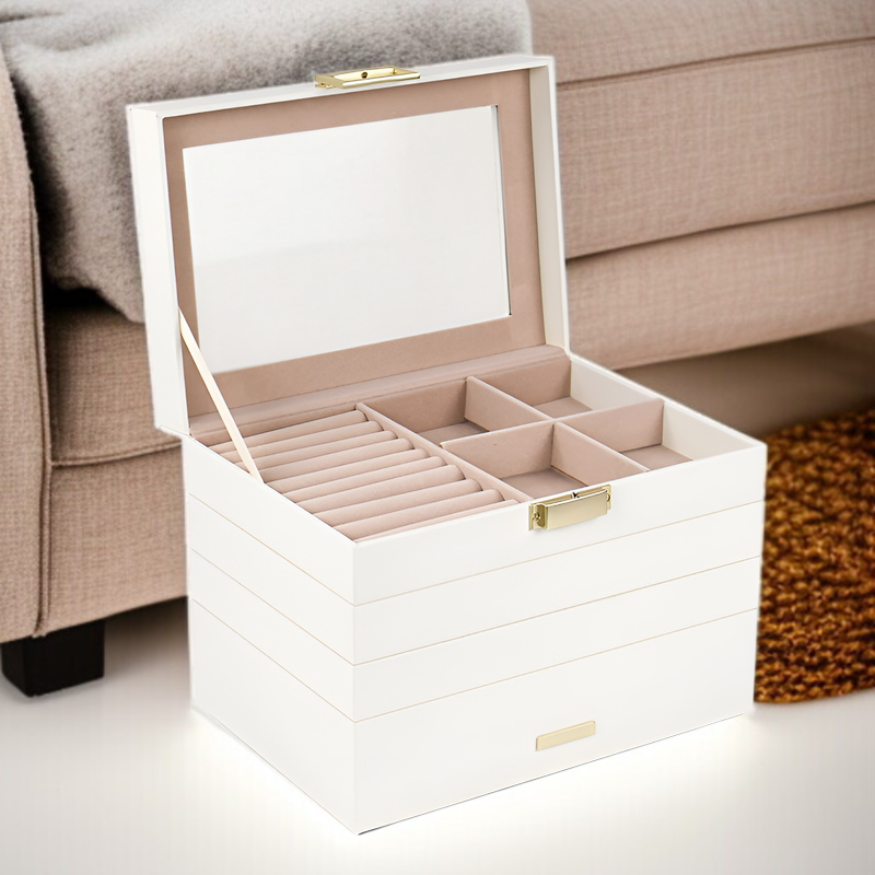 大容量のジュエリーボックス、多層スタッキングトレイ、リング、ネックレス、時計、ジュエリー収納ボックス