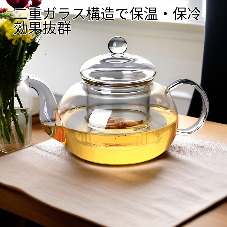 二重ガラスティーカップセット6点入り ギフト用に最適 ポットとカップすべて含む