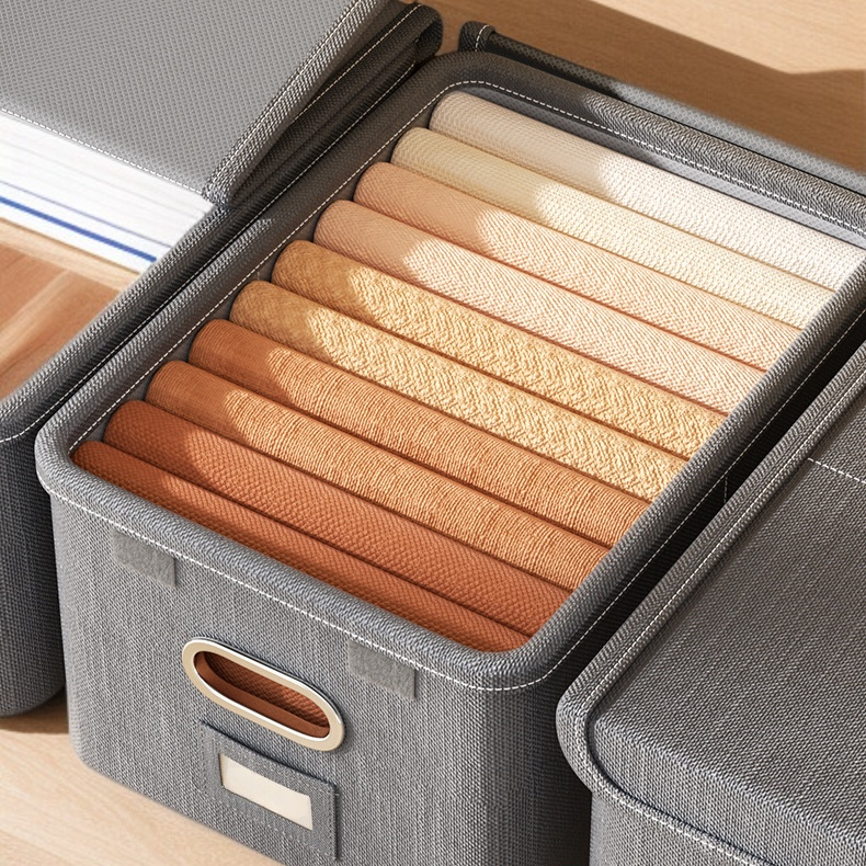 두꺼운 면과 린넨 소재의 뚜껑 있는 의류 보관함