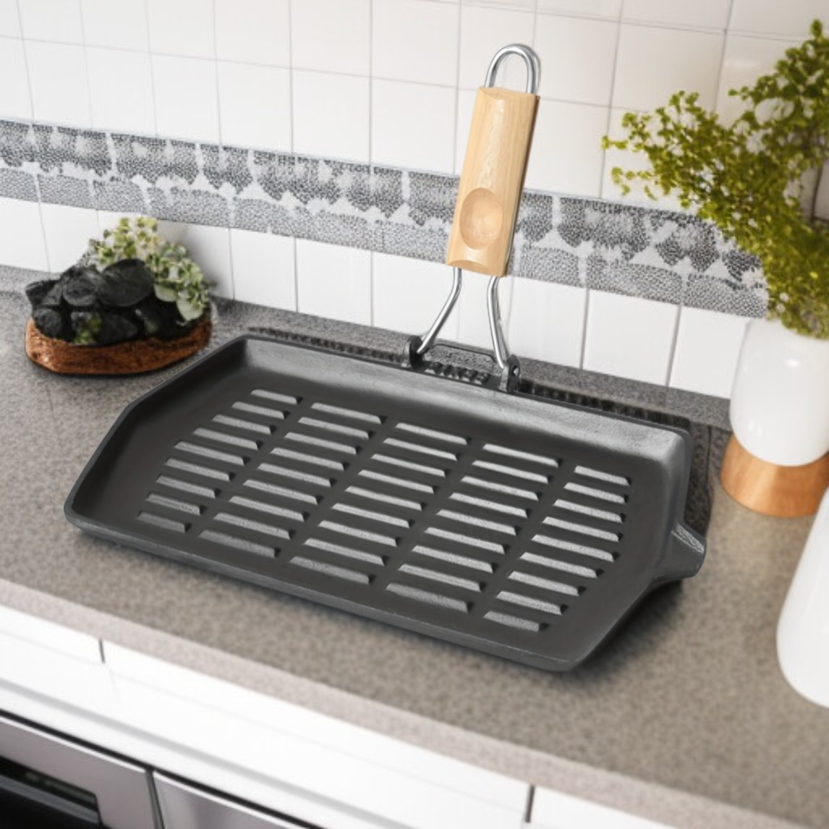 주방용 주철 그릴 팬, 스토브 상단용 철판 팬