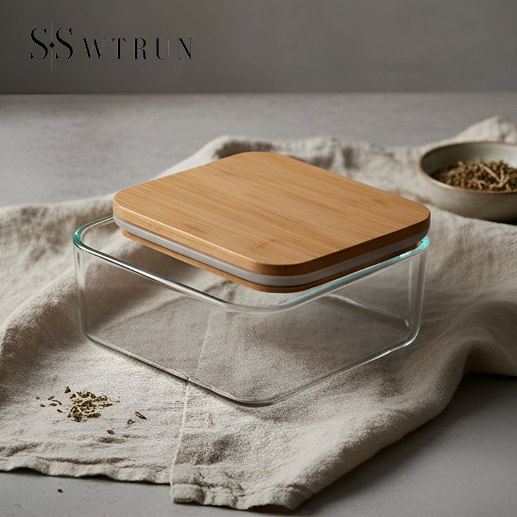 天然木色のガラス製食品保存容器2個セット全体画像