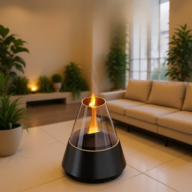 デスクトップの擬似炎アロマディフューザー加湿器、小型家庭用自動エッセンシャルオイルスプレー、7色のアンビエントライト付き