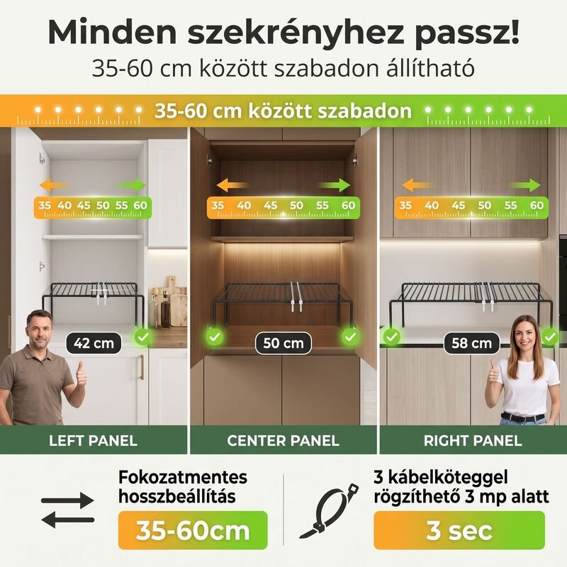 Mosogató fölé bővíthető konyhai polc, fűszertartó tároló