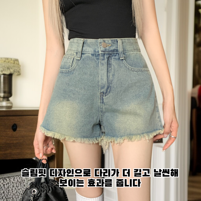 여름 슬림핏 빈티지 데님 하이웨이스트 스트레이트 숏팬츠 스커트 여성