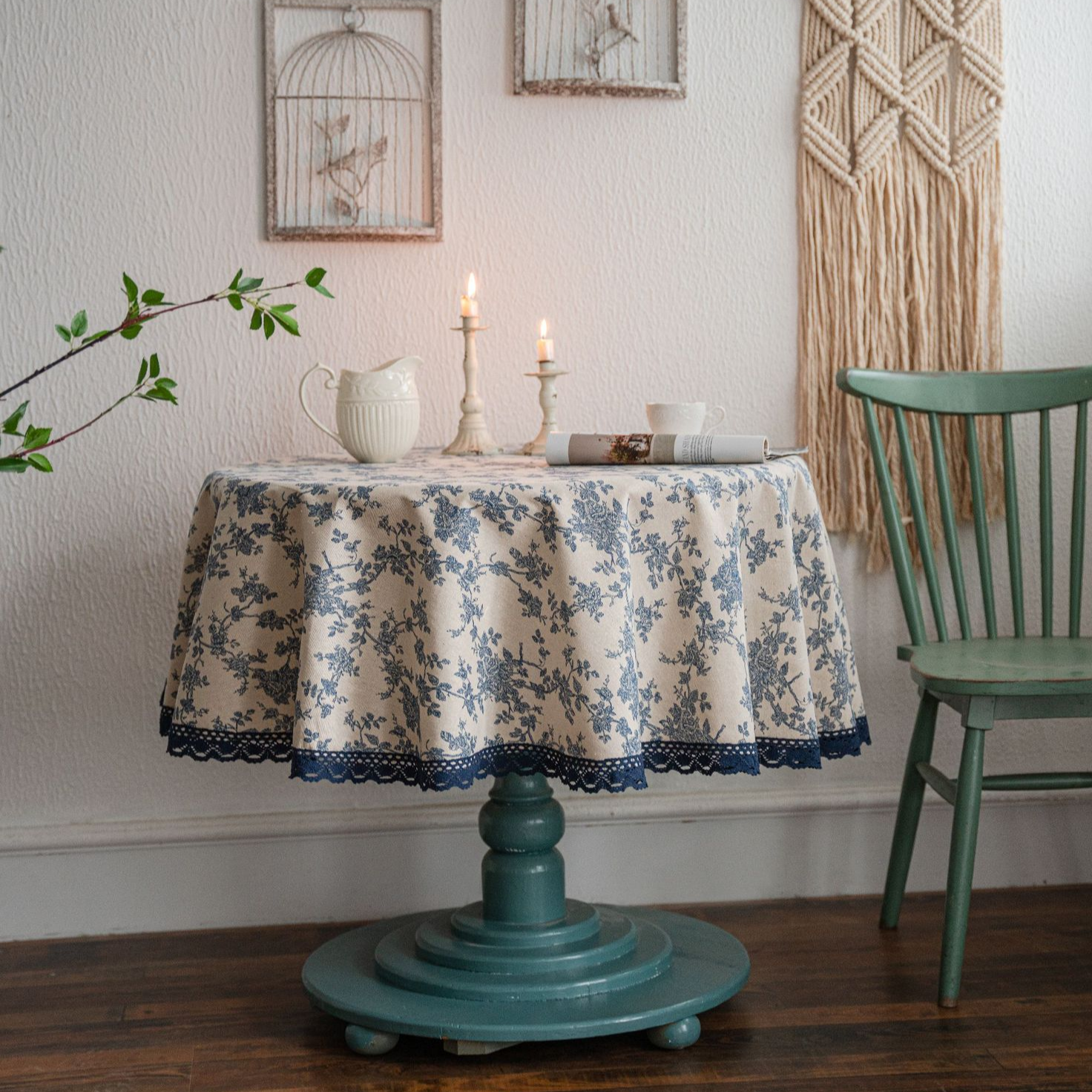 藍玫瑰印花桌布