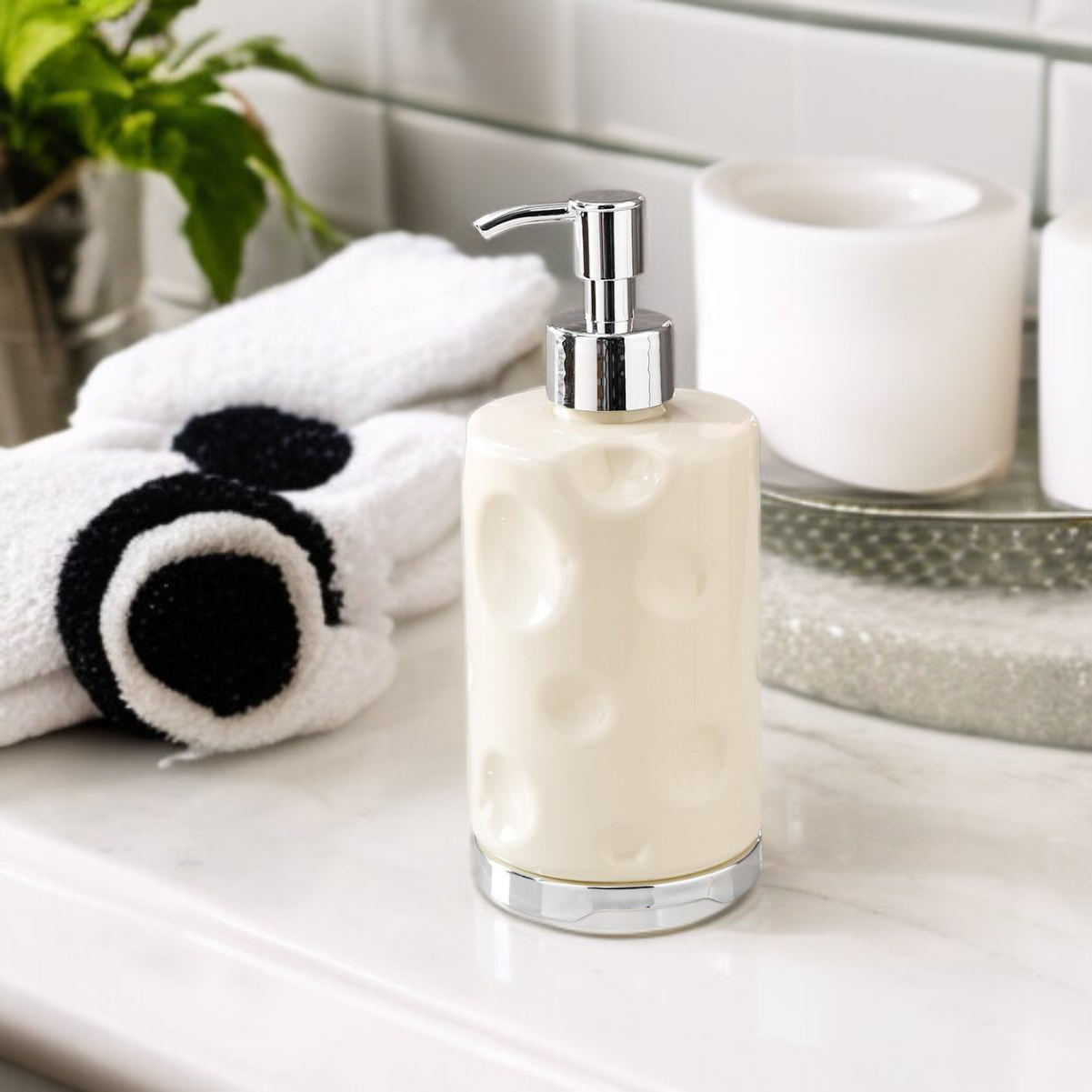 Minimalist and sophisticated bathroom hand soap and shower gel dispenser bottles