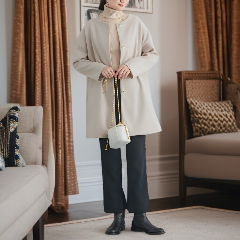 고급 모직 소재 여성 코트 디테일