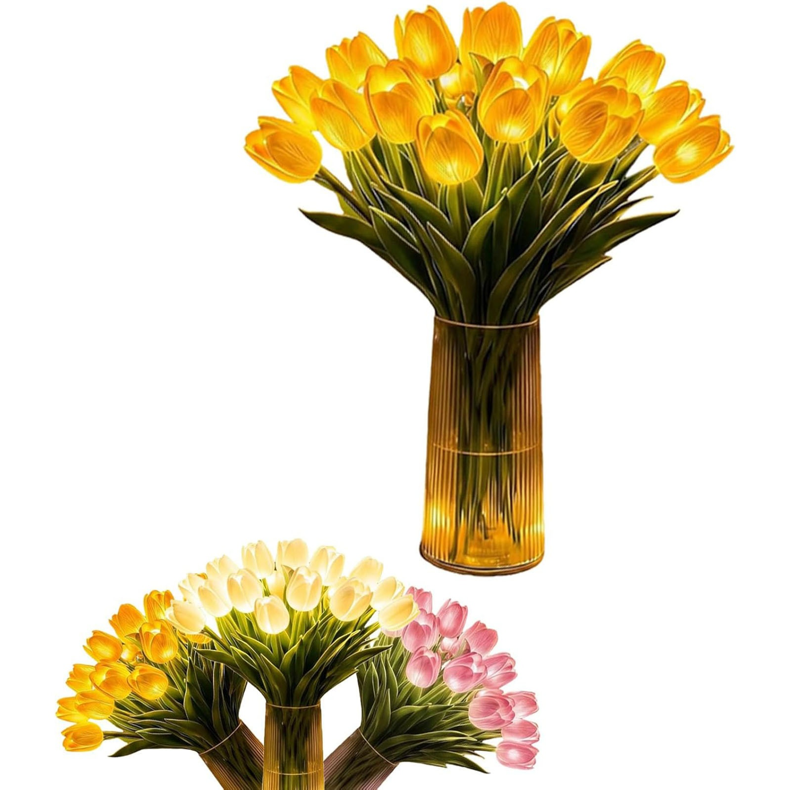 バレンタインデーチューリップ発光手持ち花束家庭装飾ミックスカラー撮影用フェイクフラワー