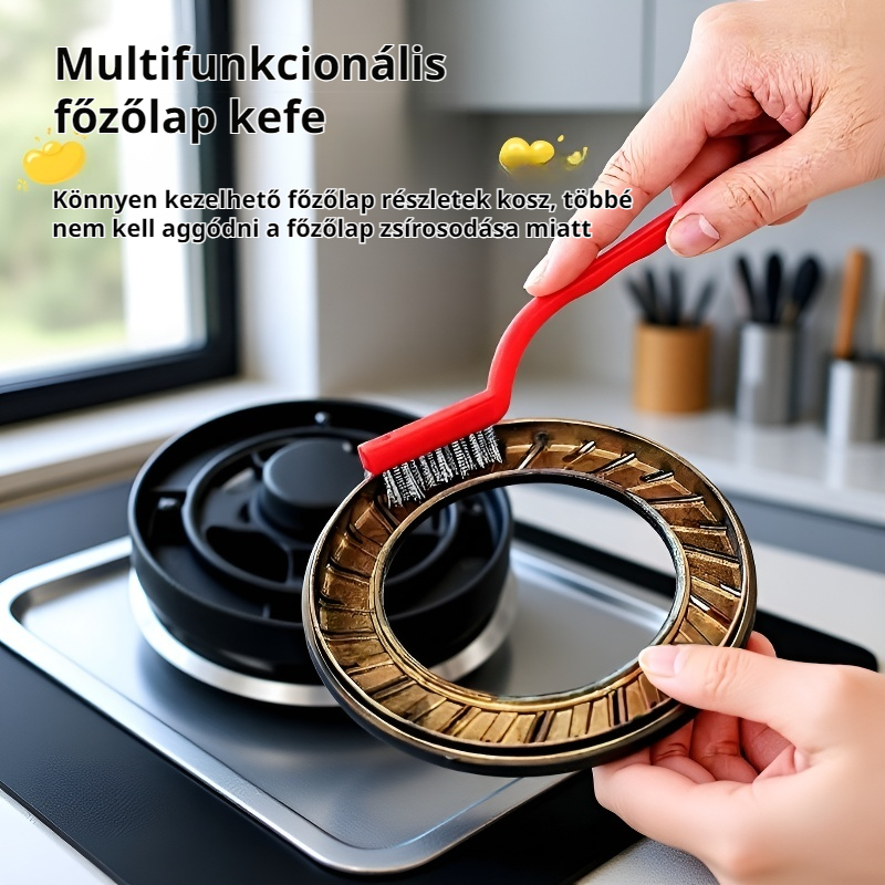 Hosszú nyelű, erős szennyeződést eltávolító gázrezsó tisztítókefe acél sörtékkel