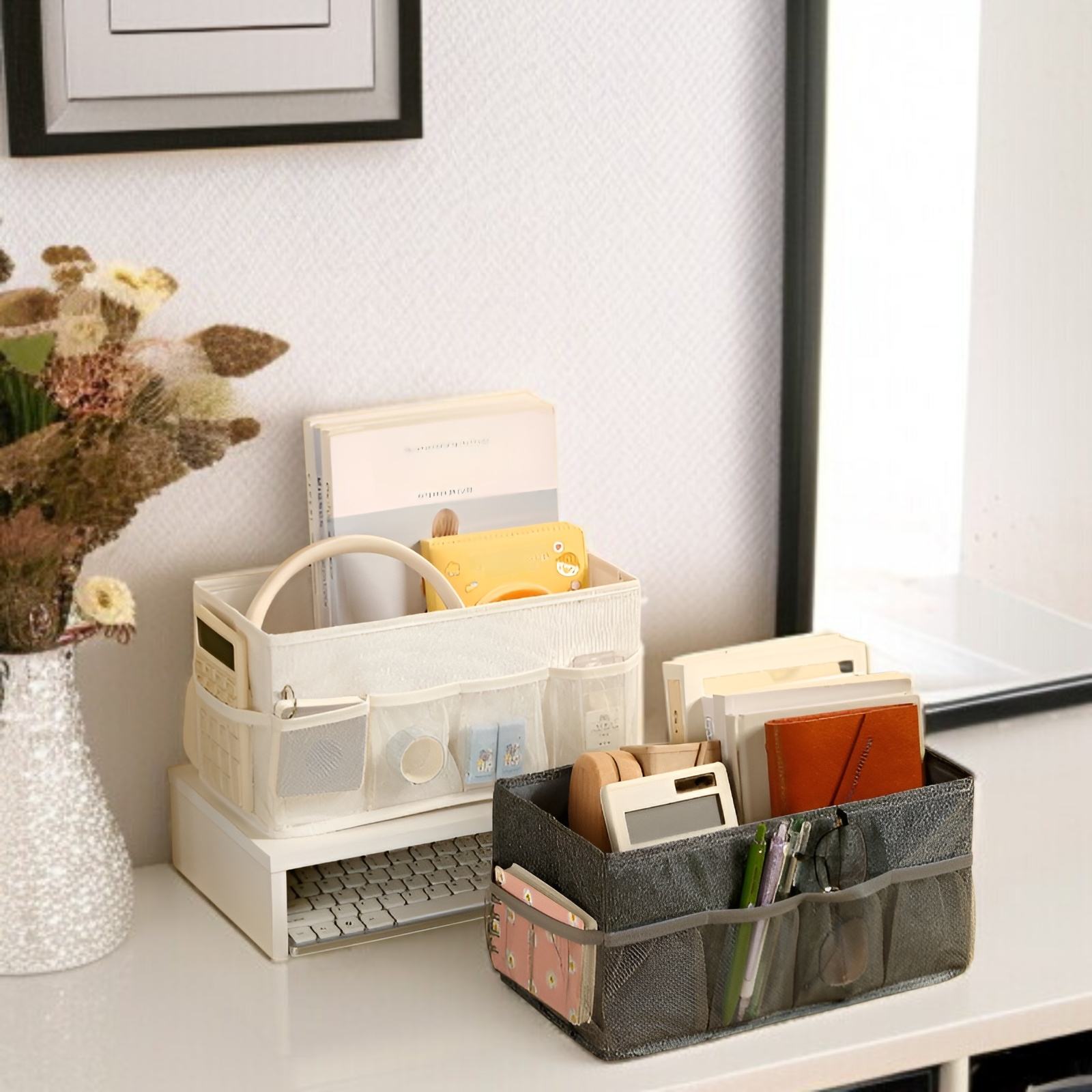 純色カチオンデスクトップ雑貨収納ボックス化粧品ジュエリー収納折りたたみメッシュボックス