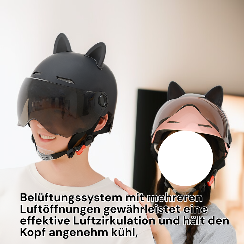 Fahrradhelm für Erwachsene mit modernem Kaninchenohren-Design und Schutzbrille