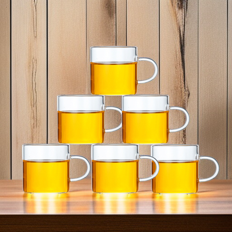 두꺼운 내열 투명 손잡이 유리 찻잔 공예 다도 찻잔 작은 손잡이 잔