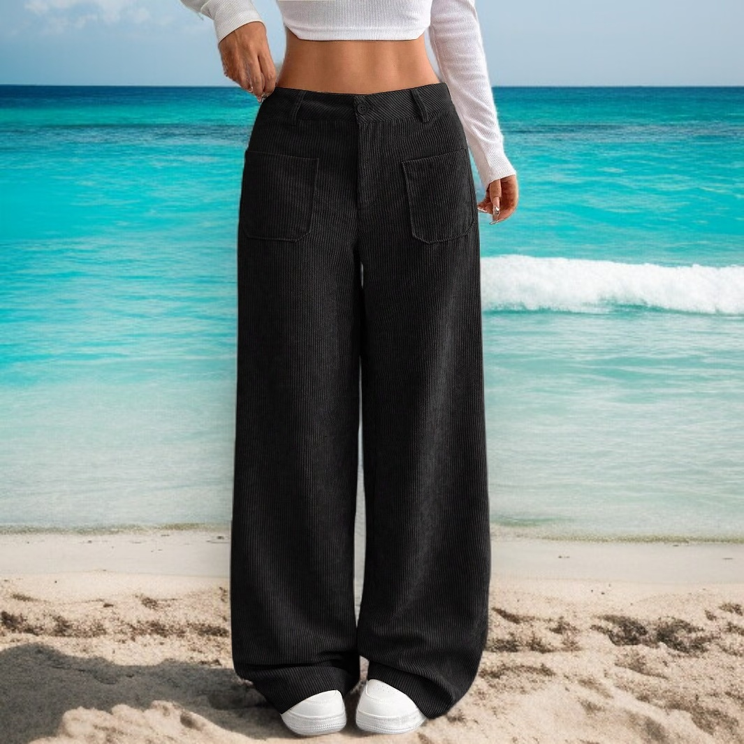 床までの長さのワイドレッグパンツ