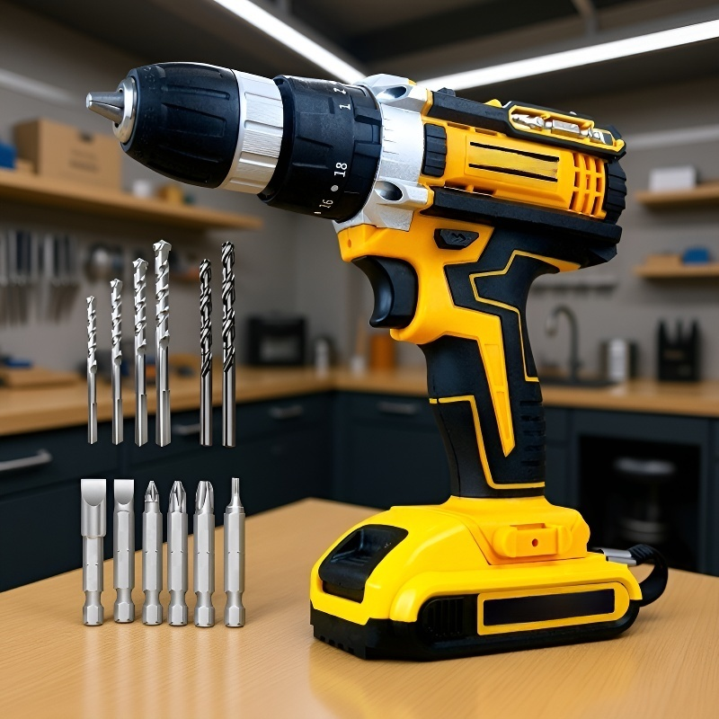 黄色コードレス電動ドリル工具セット