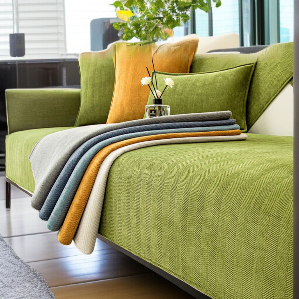 シュニール織ソファカバー ソファカバー ピュアカラー 滑り止め ホームユース ナチュラルコンフォート