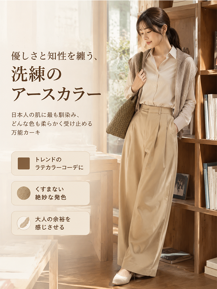 Monolly 着回し抜群 ハイウエスト ワイドパンツ