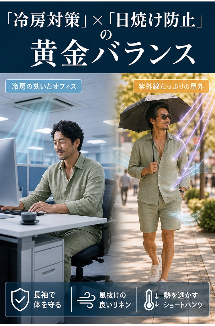 メンズリネン長袖シャツ+ショートパンツセットアップ - detail 12