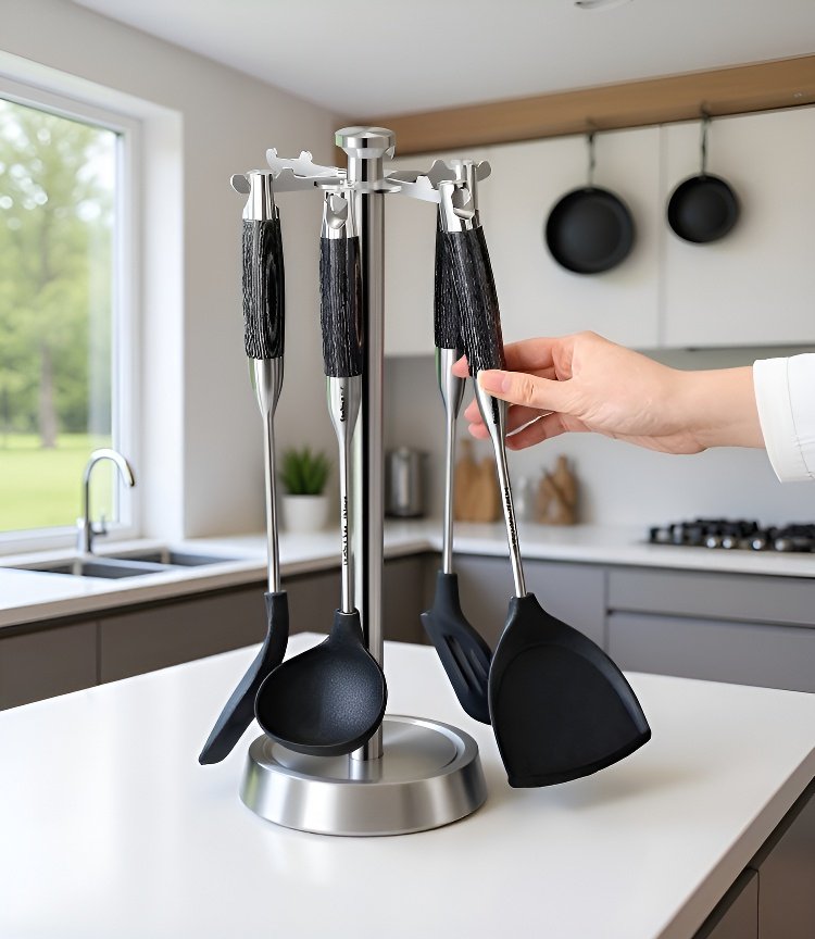 Leicht zu reinigender Silikonspatel unter fließendem Wasser