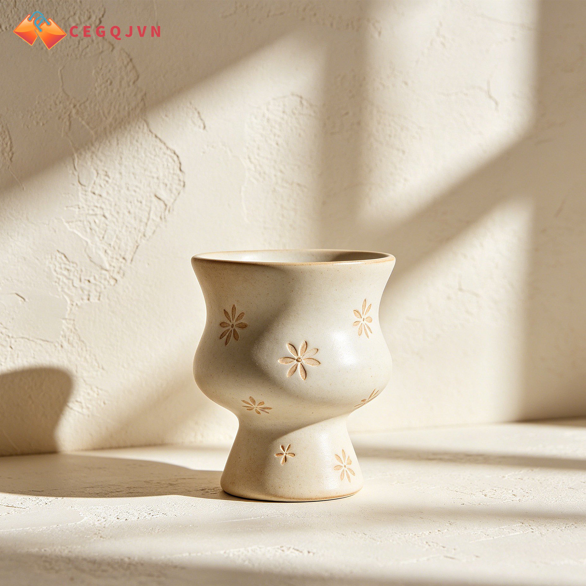 Small ceramic cups set of 2 on wooden table