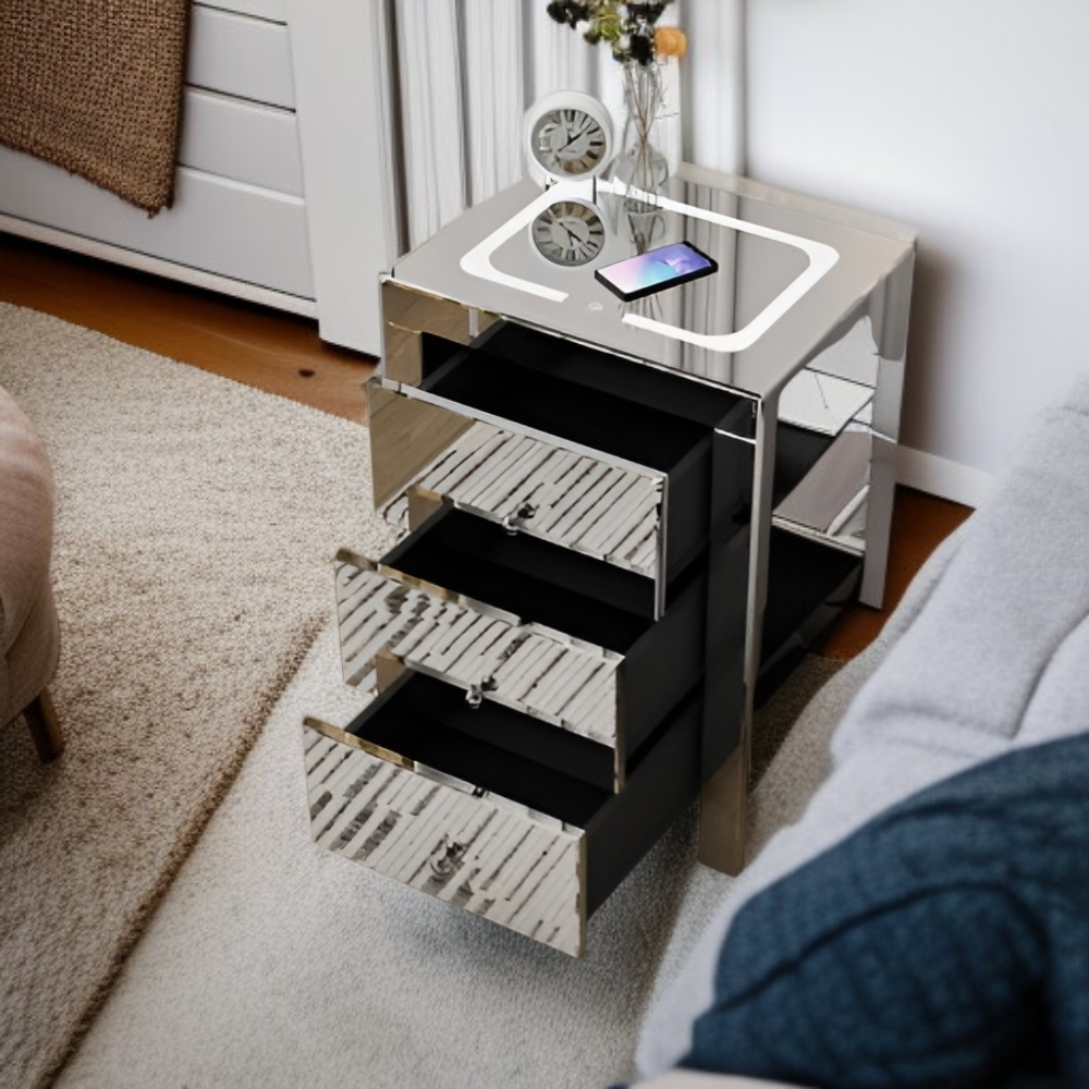 モダンスタイル銀色ガラスベッドの頭箱無線充電タイプ