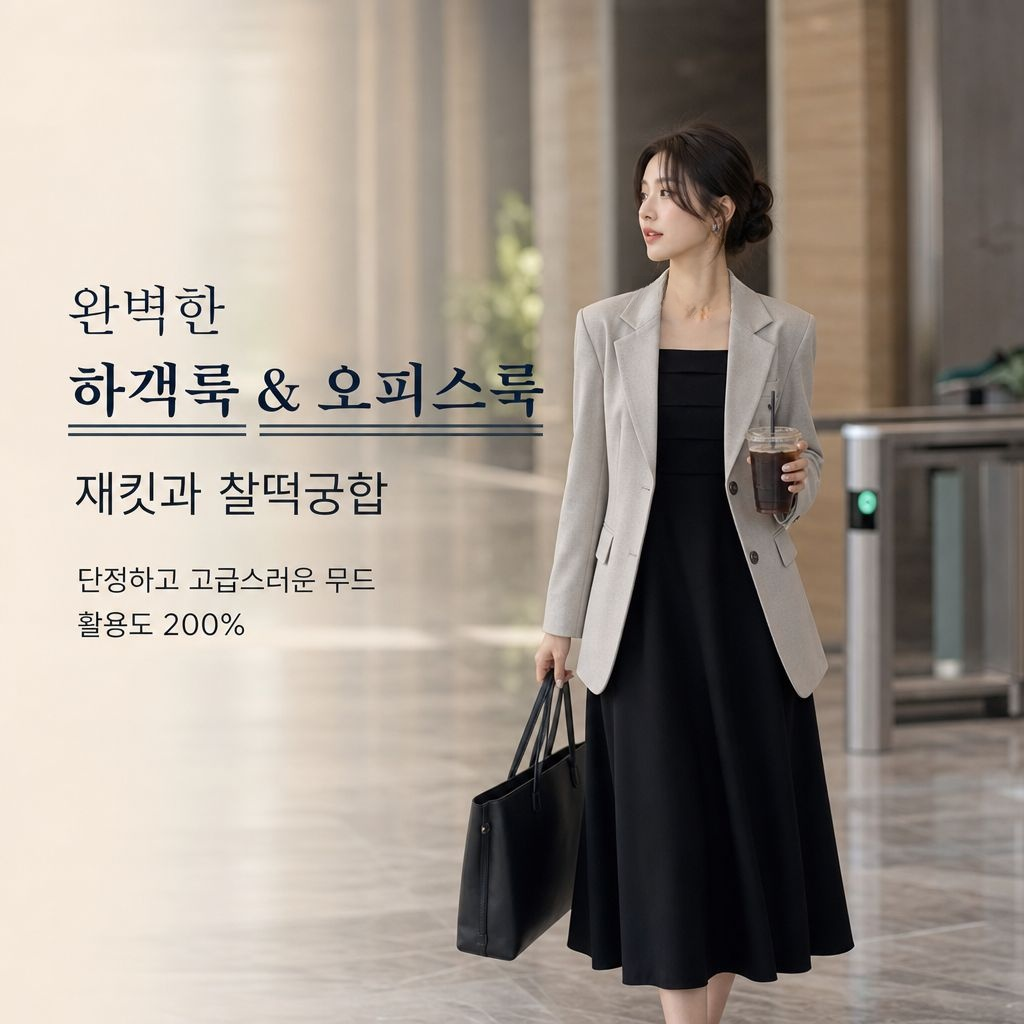 춘추 신상 블랙 네모 옷깃 A라인 원피스