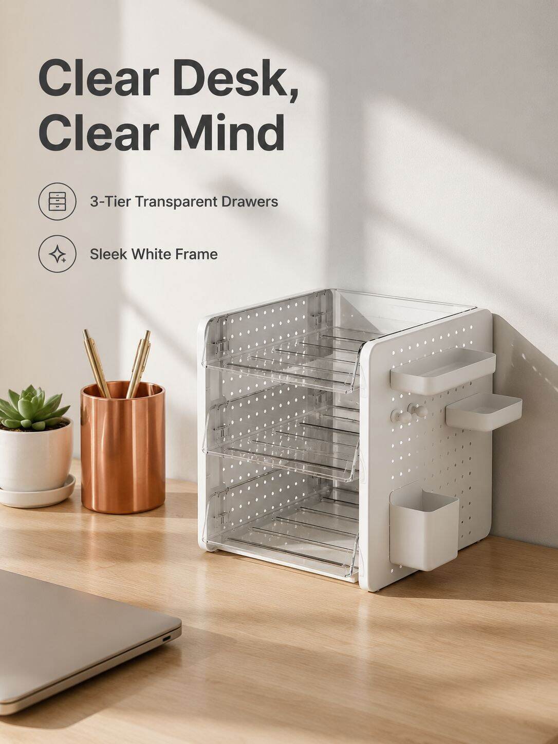 Desktop Pegboard Storage Box Makeup Organizer File Sorting Rack