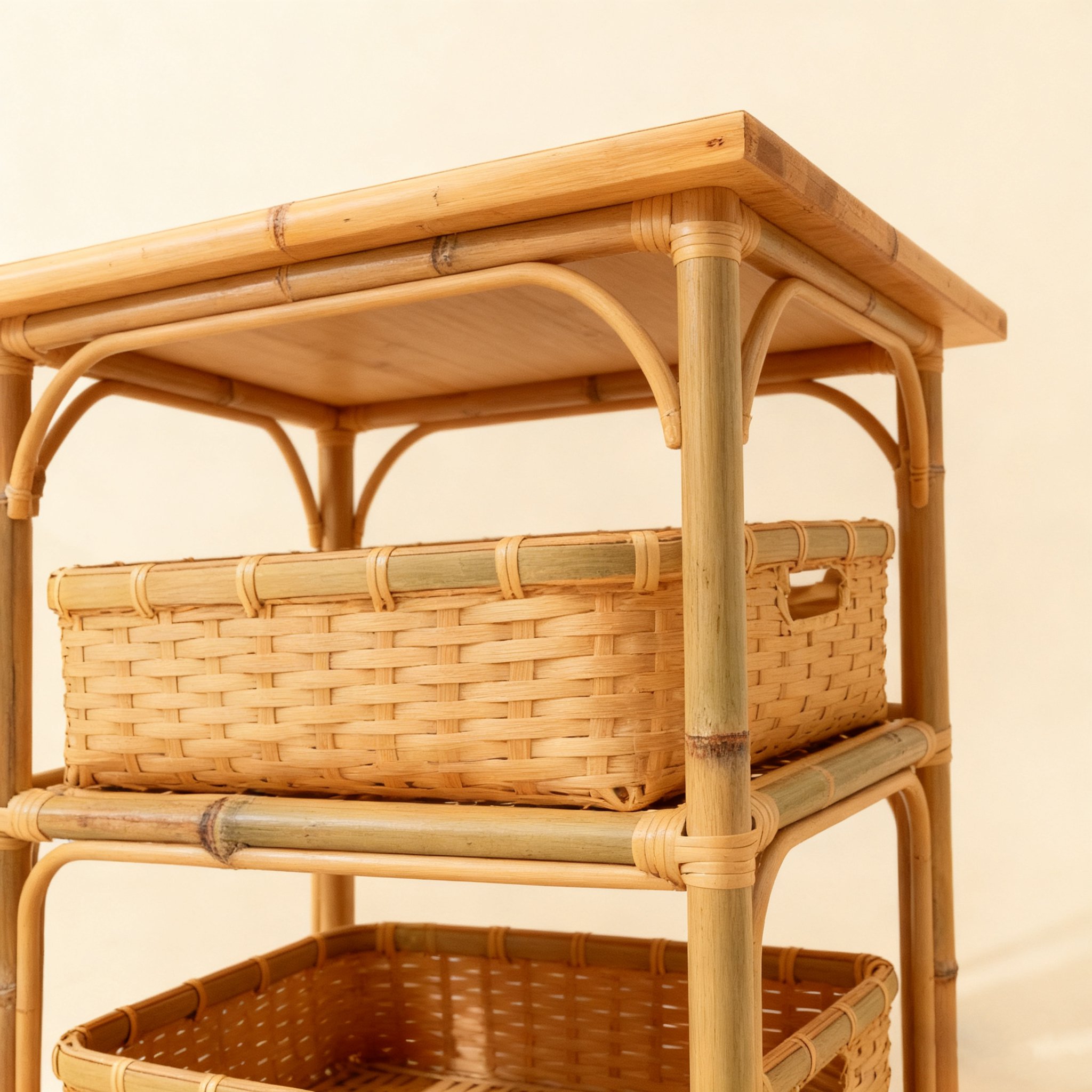 โต๊ะวางของหวายสองชั้นสำหรับจัดเก็บ