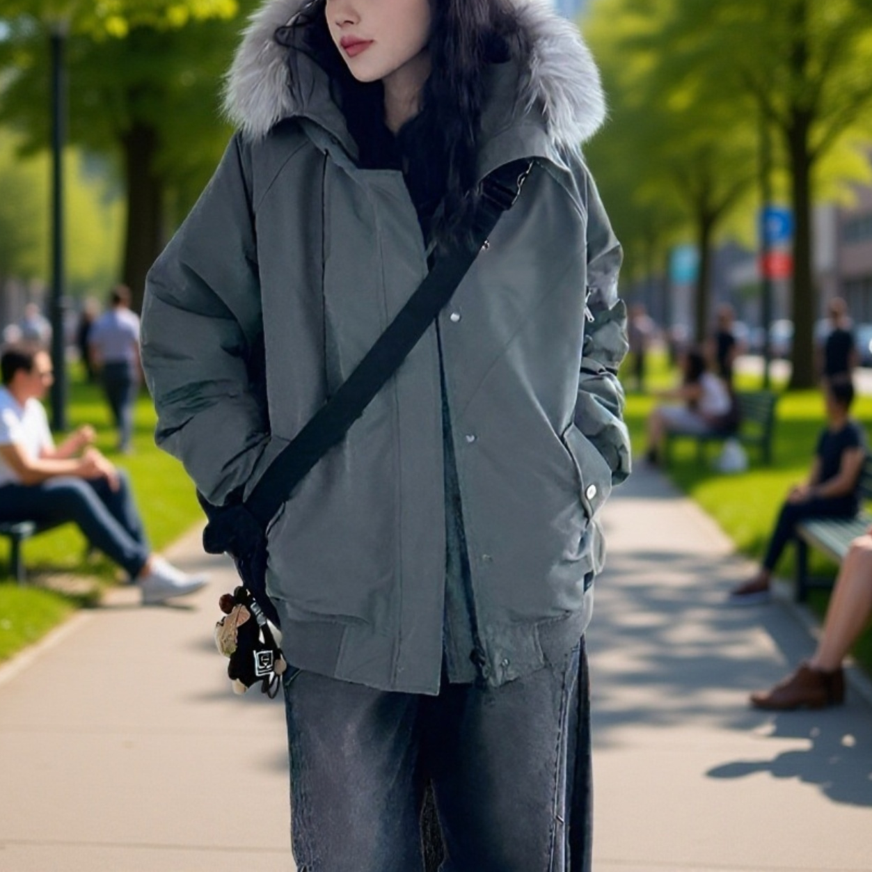 レディース厚手防寒コート・大きめファー襟