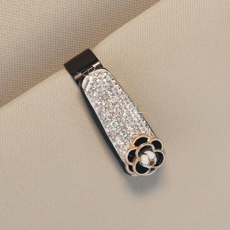 Car sunglasses clip, multi-functional car sunglasses holder, cute rhinestone-studded car sun visor c