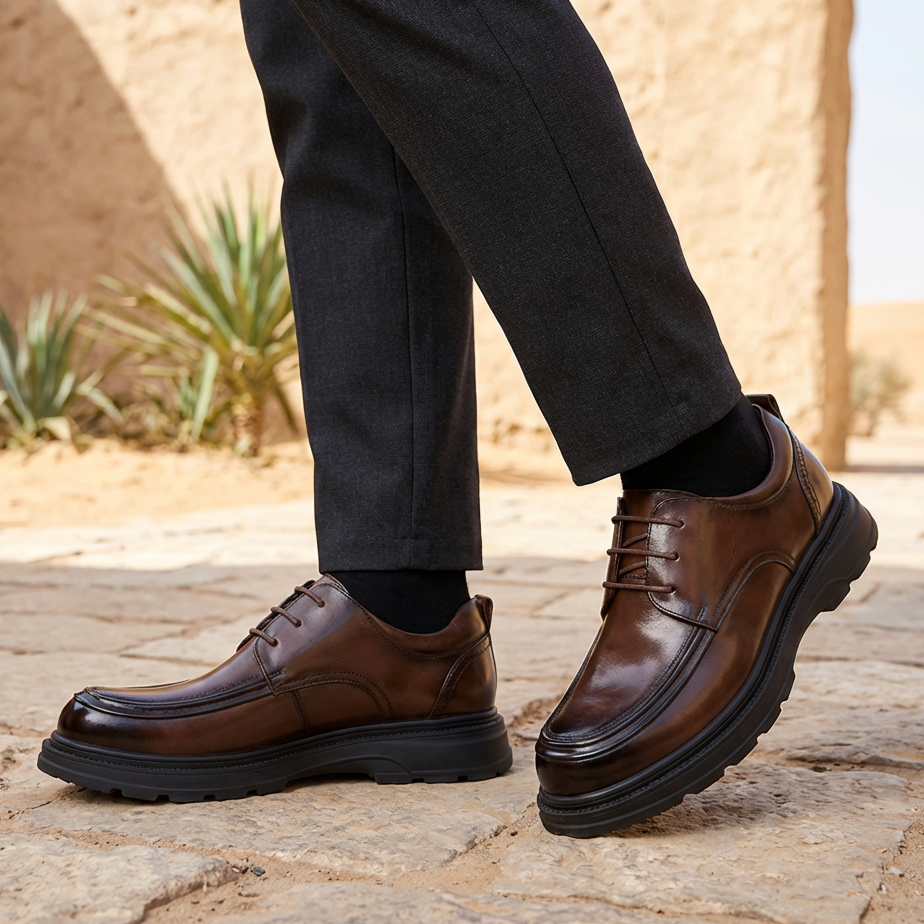 حذاء رجالي من الجلد الطبيعي بنعل مرن وجيد التهوية