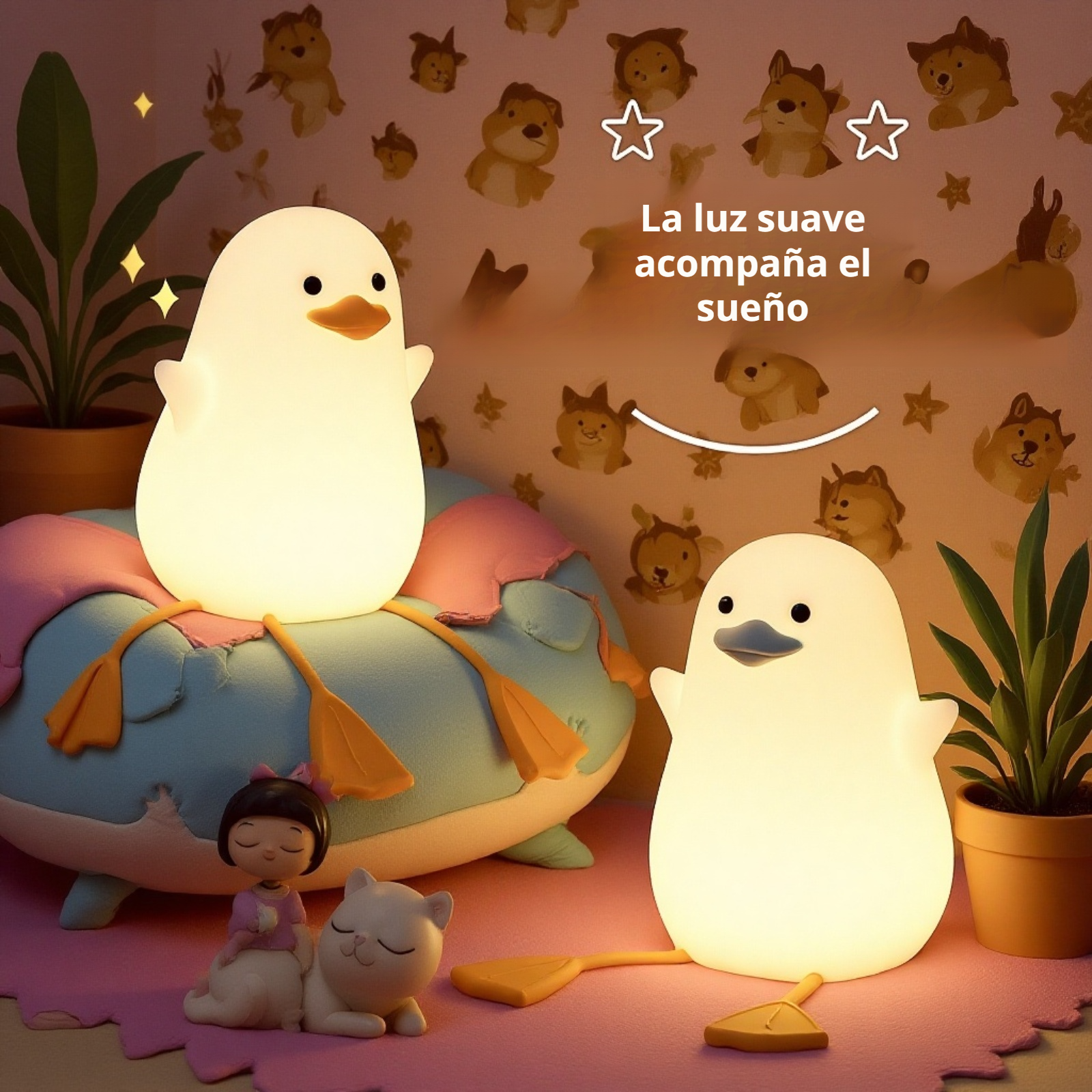 Lámpara de ambiente con forma de pato, luz de mesa recargable para dormitorio