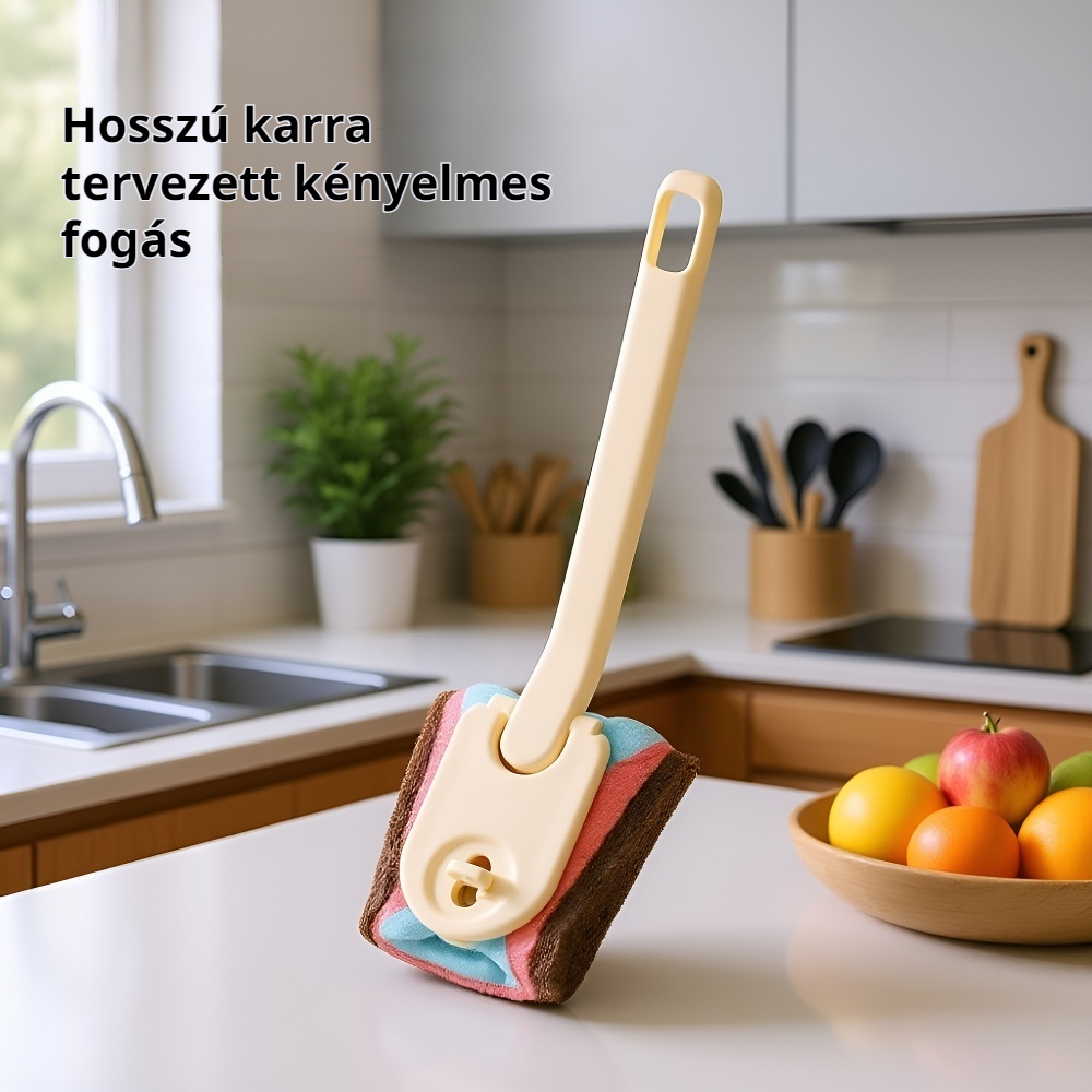 Hosszú nyelű tisztítókefe szivaccsal, konyhai mosogatószivacs és edénykefe