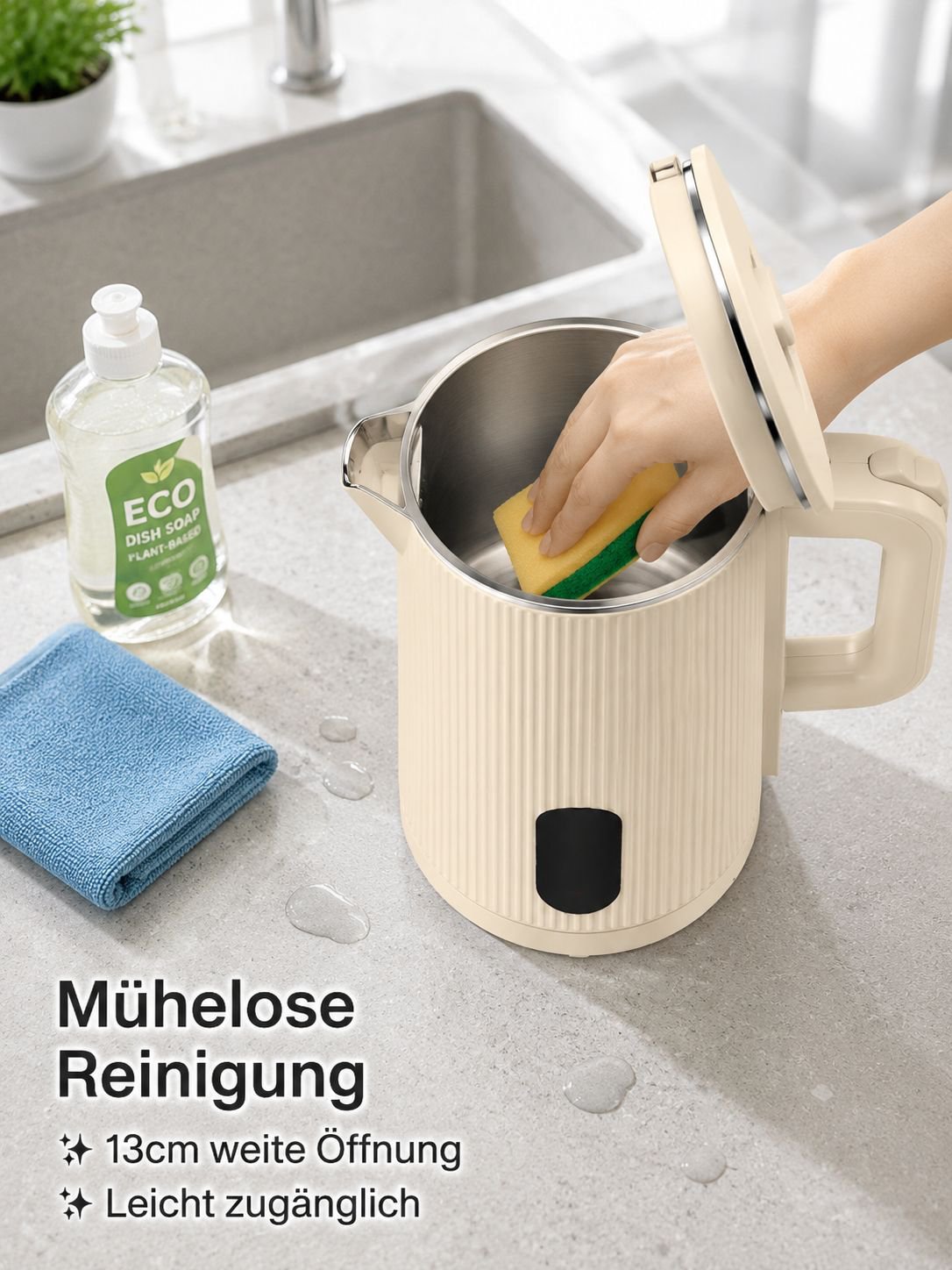 Großer Edelstahl-Wasserkocher mit Warmhaltefunktion und automatischer Abschaltung