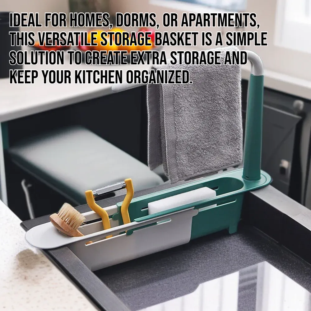 Space saving storage basket in kitchen cabinet