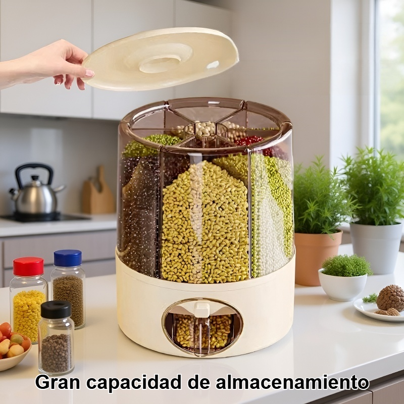 Cubo de almacenamiento de granos giratorio de 360° de gran capacidad
