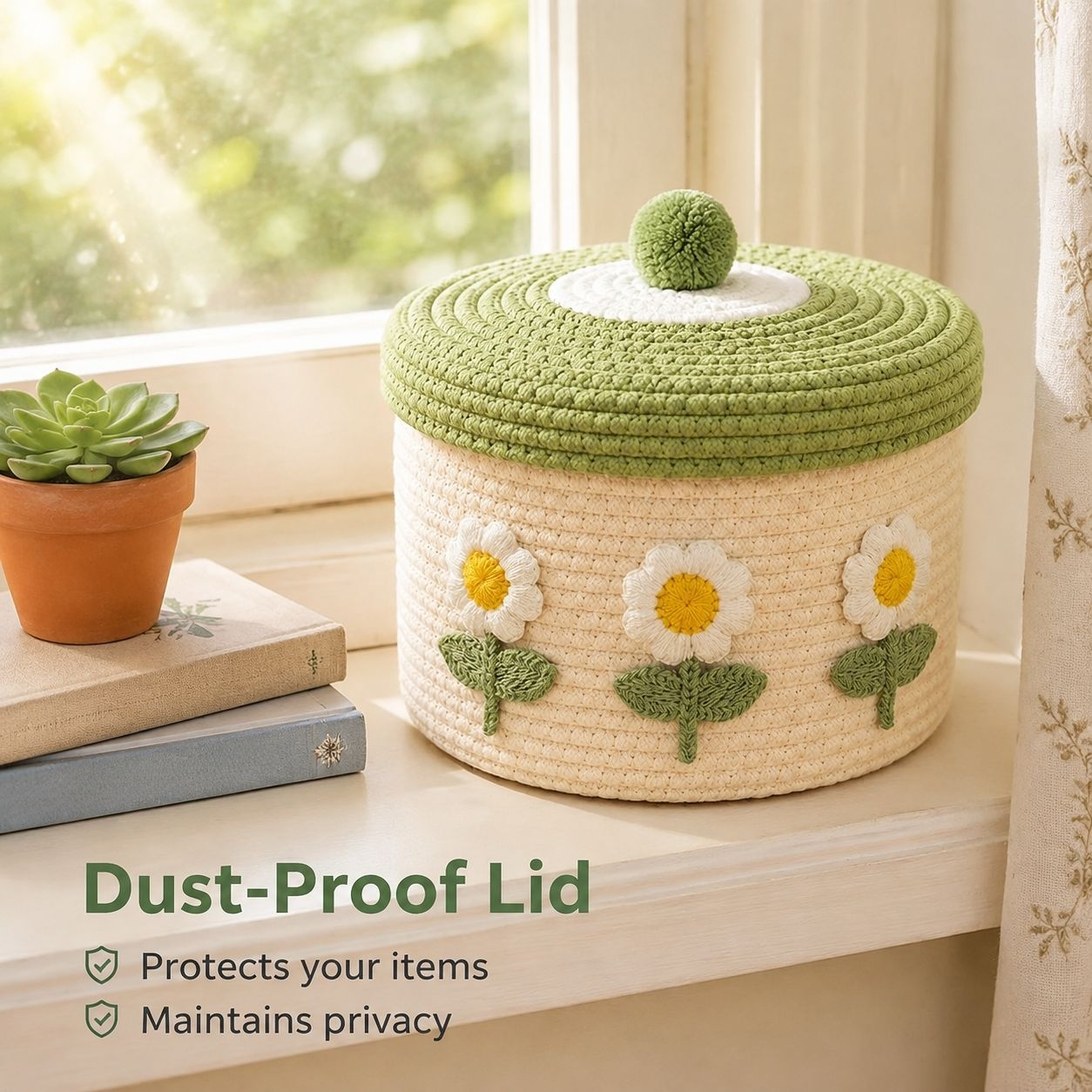 Lidded Cotton Woven Storage Basket