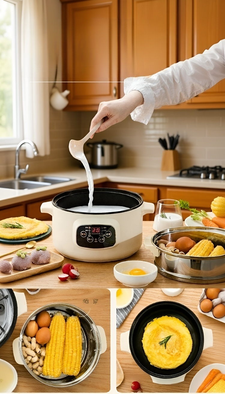 多機能電気鍋で煮込み料理を調理している様子