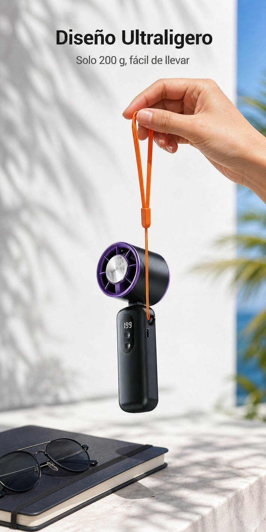 Ventilador portátil con diseño ergonómico y enfriamiento rápido