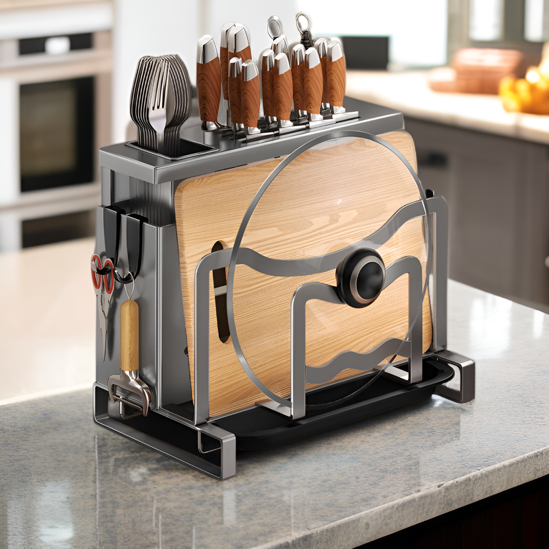 스테인리스 주방 칼 거치대, 다기능 도마 및 젓가락 통 일체형