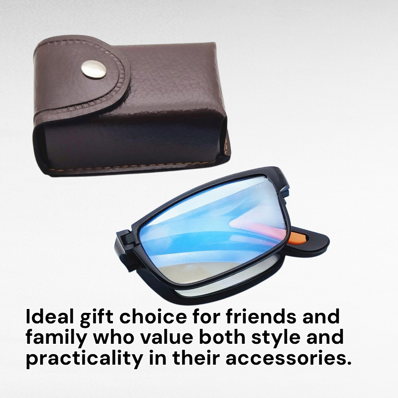 Fashionable Leather Case Folding Reading Glasses