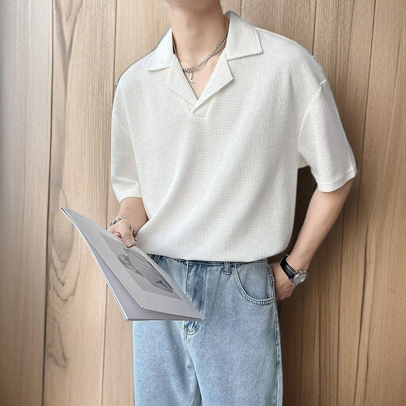 남자 여름 캐주얼 와플 반팔티셔츠 아이스 반팔티셔츠 남자 여름 와플 반팔티셔츠 아이스티셔츠