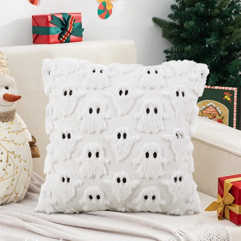 Halloween Pumpkin Ghost Plush Pillow Cover Fun Decor